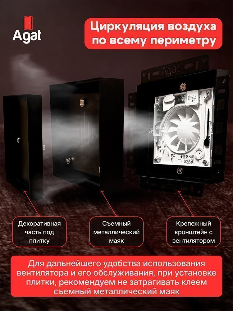 Решетка + вентилятор Euro Air-Vent Premium+ 210х210 D100 (черная) детальное фото