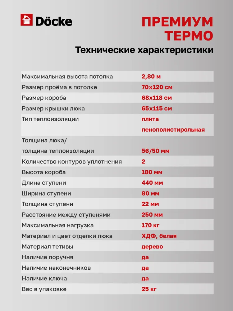 Чердачная лестница Docke Premium Termo 70x120x280 детальное фото