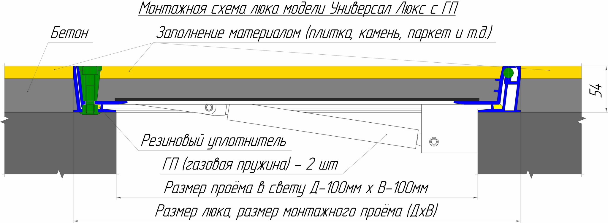 Напольный люк Универсал Люкс 60х60 детальное фото